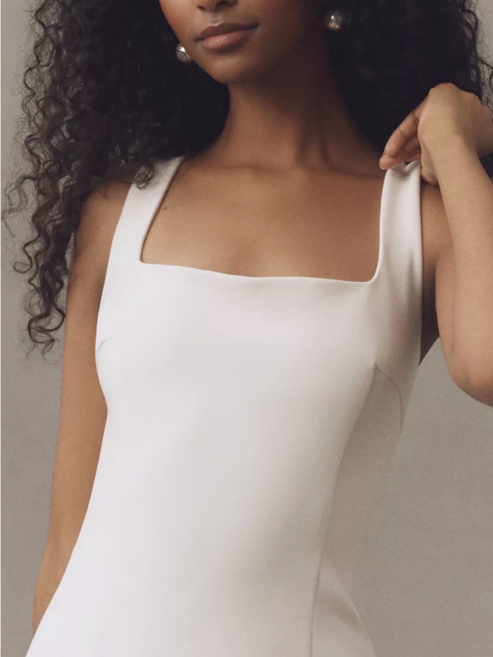 BHLDN Ivory Square-Neck Trumpet Midi Wedding Dress - Picture 4 of 10